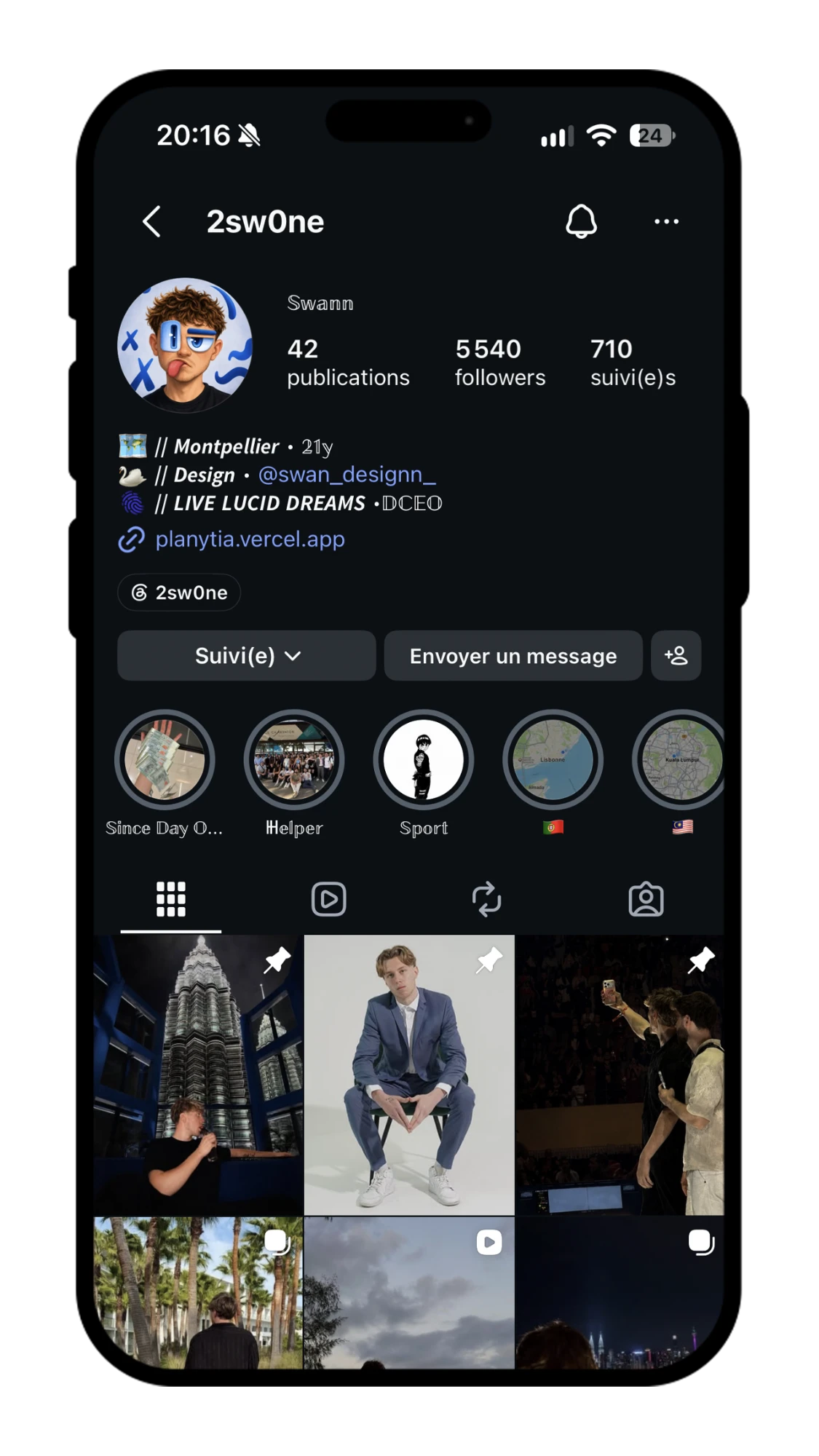 Profil Instagram du fondateur